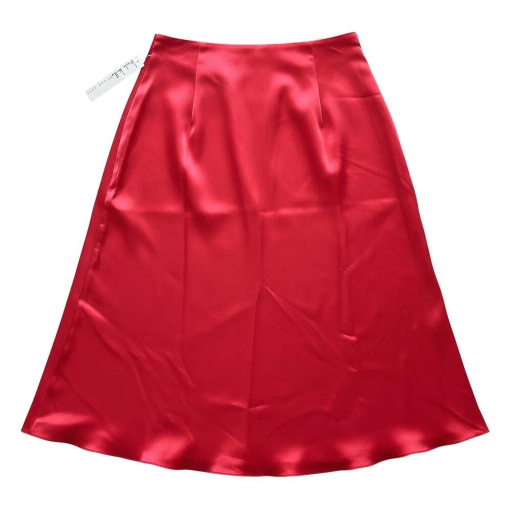 Nicole Miller New York Satin A-Line Midi Skirt Tomato Red Size L NWT Made in USA